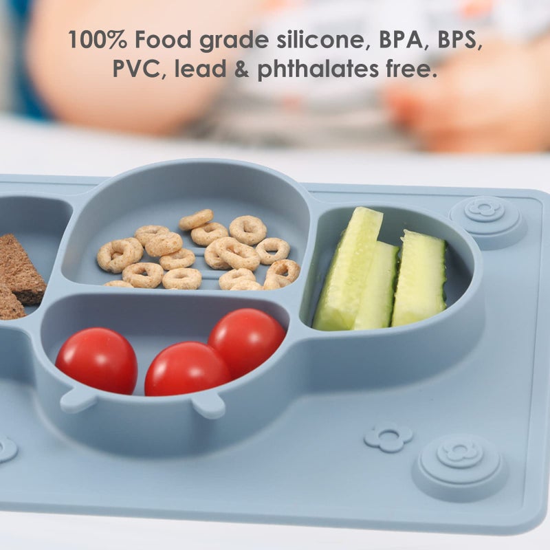 ROCCED Suction Plates for Baby placemat Spoon Fork Set for Toddlers, Silicone Baby Plates with Suction Baby Dishes for Kids Plates-Dusty blue - Image 4